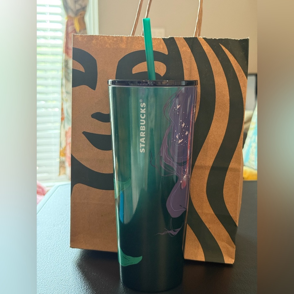 Starbucks Green and Purple Mermaid Tumbler with Straw NWT